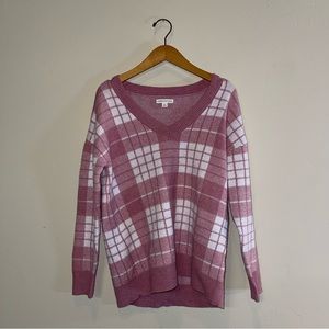 Aeropostale Super Oversized Pink White Plaid V-Neck Sweater Ladies XS